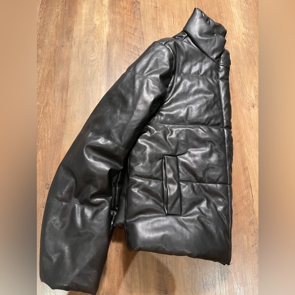 Faux Leather Puffer Jacket - Picture 4 of 11